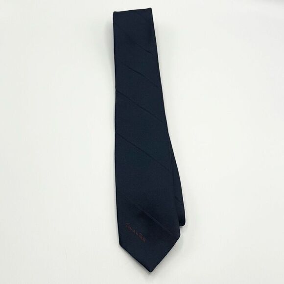 Vintage Oscar de la Renta Script Writing Navy Blue Silk Blend Tie - Picture 1 of 5
